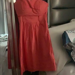 Coral strapless mini dress